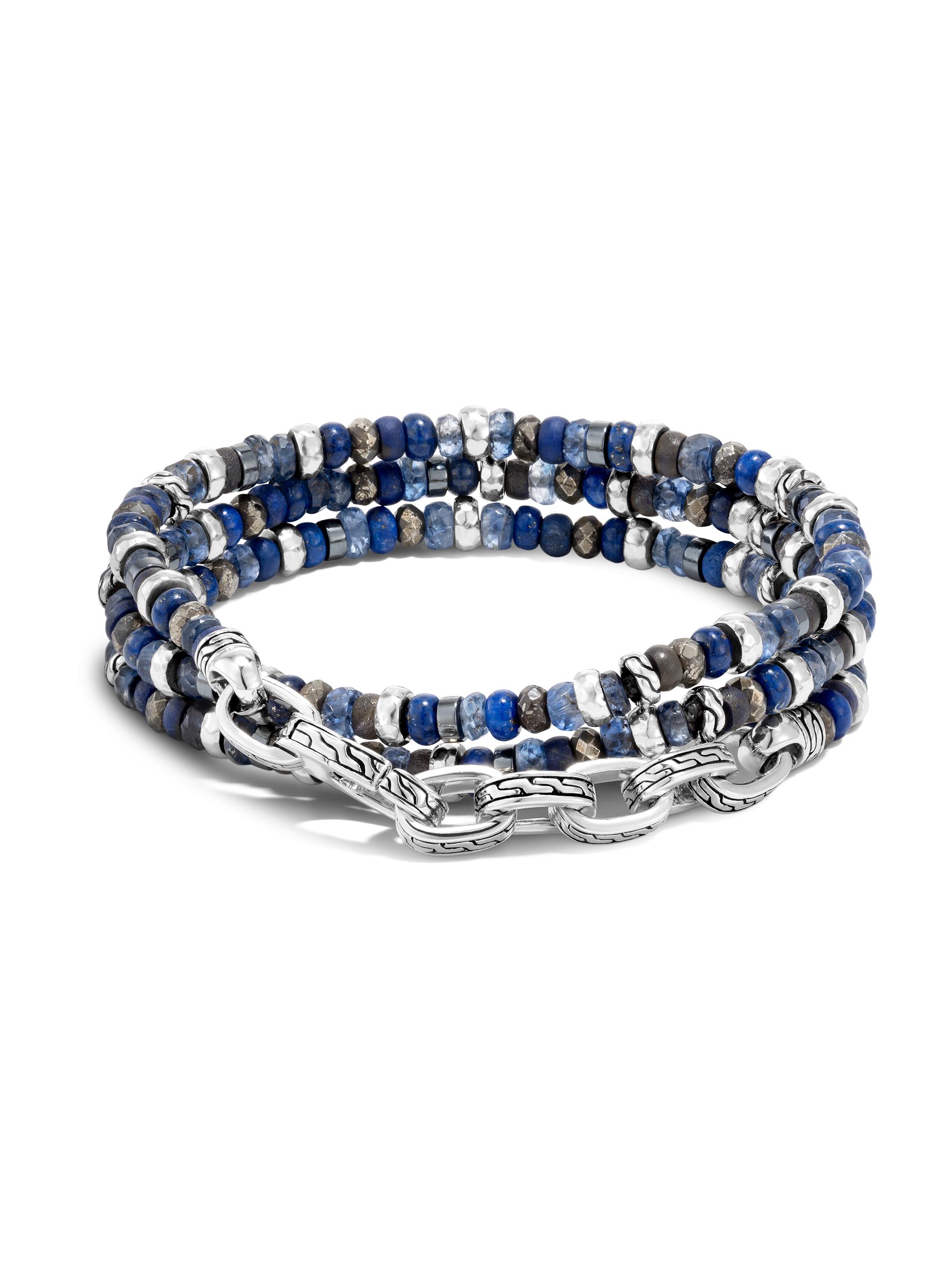 John Hardy Men's Chain Classic Lapis Lazuli, Hematite, Pyrite, Kyanite, & Silver Beaded Transformable Bracelet - Silver