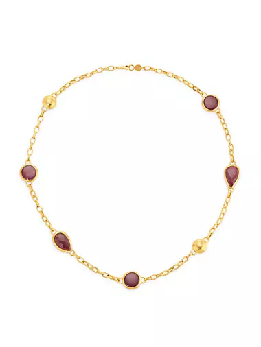 Elements Hue 24K Yellow Gold & Ruby Station Necklace