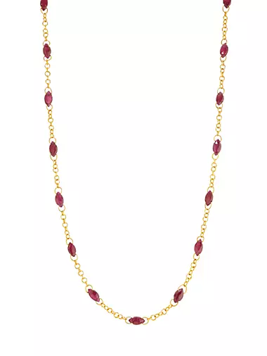 24K Yellow Gold & Ruby Station Necklace