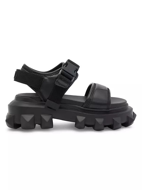 Shop Valentino Garavani Rockstud Leather Rubber-Sole Dad Sandals