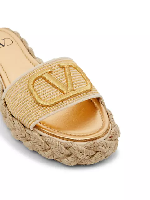 Shop Valentino Garavani VLogo Raffia Slide Sandals