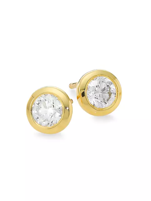 Stella 14k Yellow Gold Stud Earrings in White Diamond