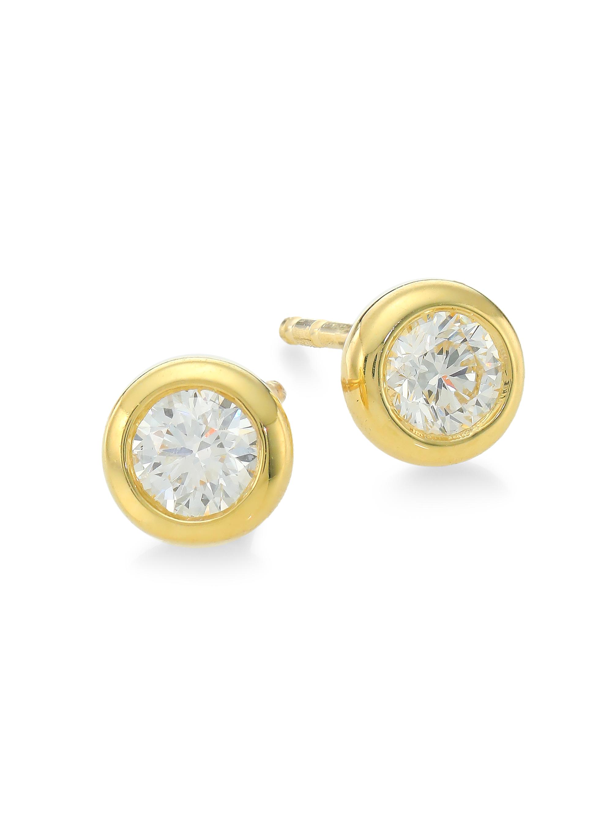 Roberto Coin Women's Tiny Treasures 18K Yellow Gold & 0.50 TCW Diamond Bezel Stud Earrings - Yellow Gold