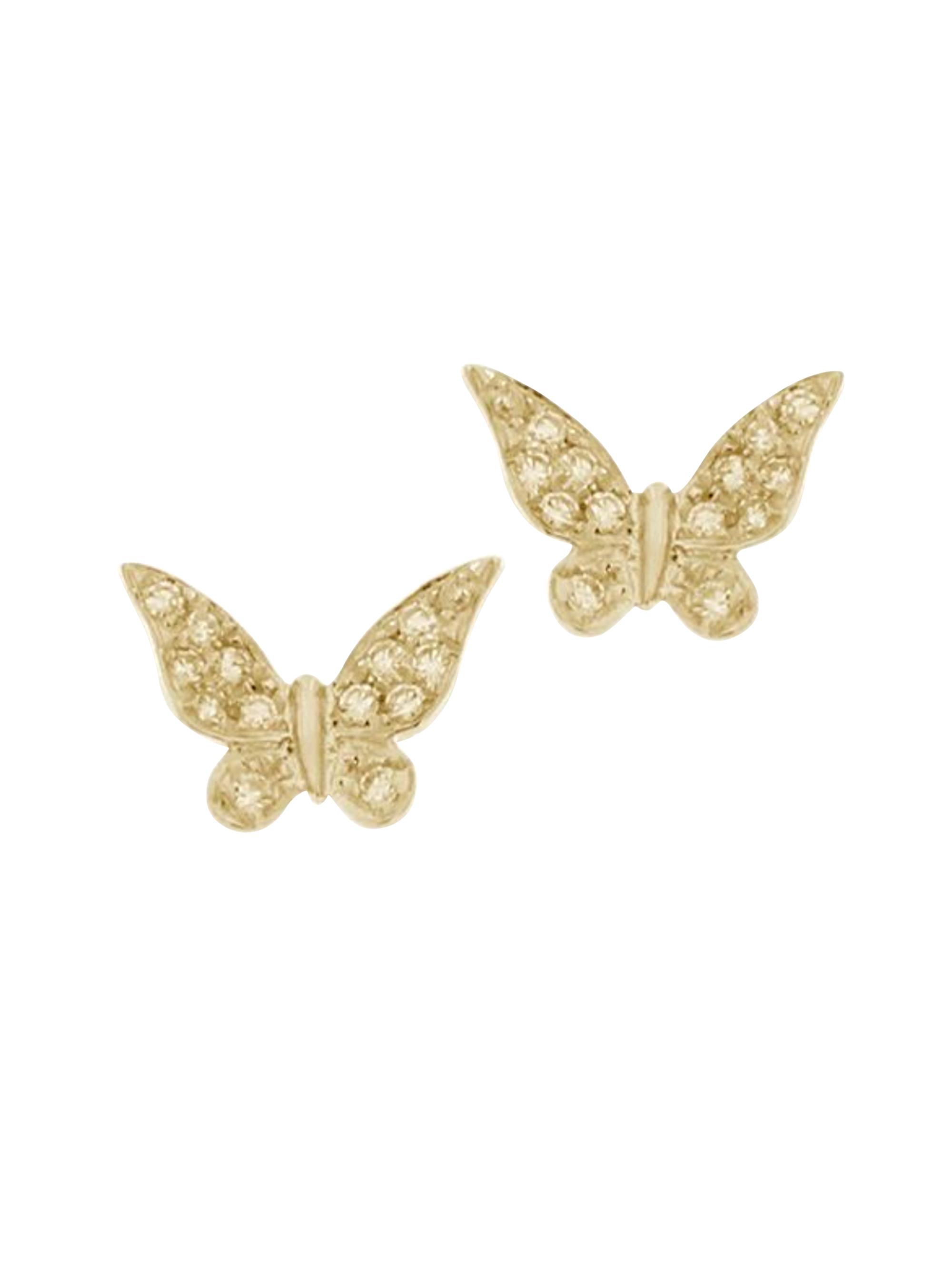 Meira T Women's 14K Yellow Gold & Diamond Butterfly Stud Earrings - Yellow Gold