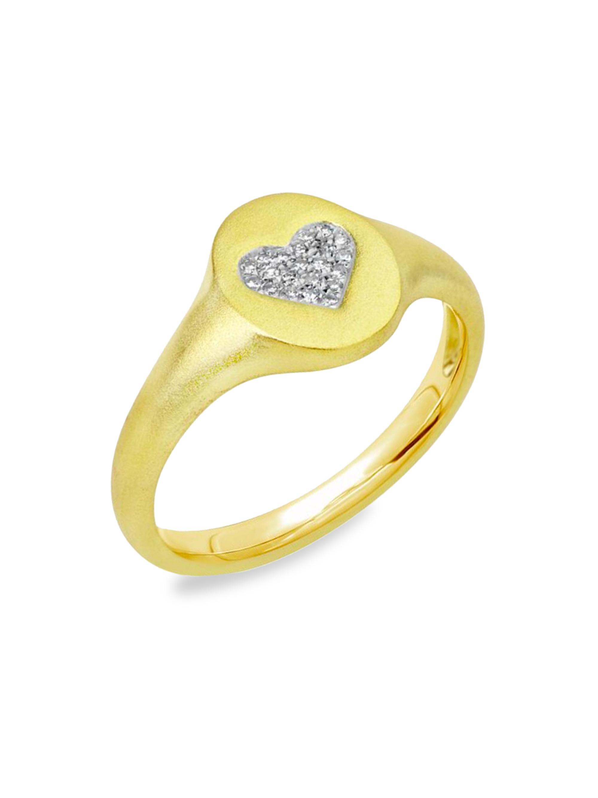 Meira T Women's 14K Gold & Diamond Heart Signet Ring - Yellow Gold
