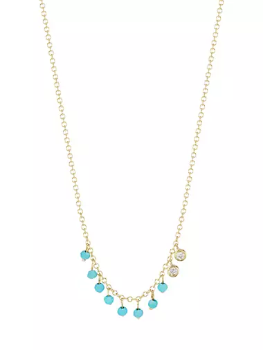 14K Yellow Gold, Turquoise & Diamond Necklace