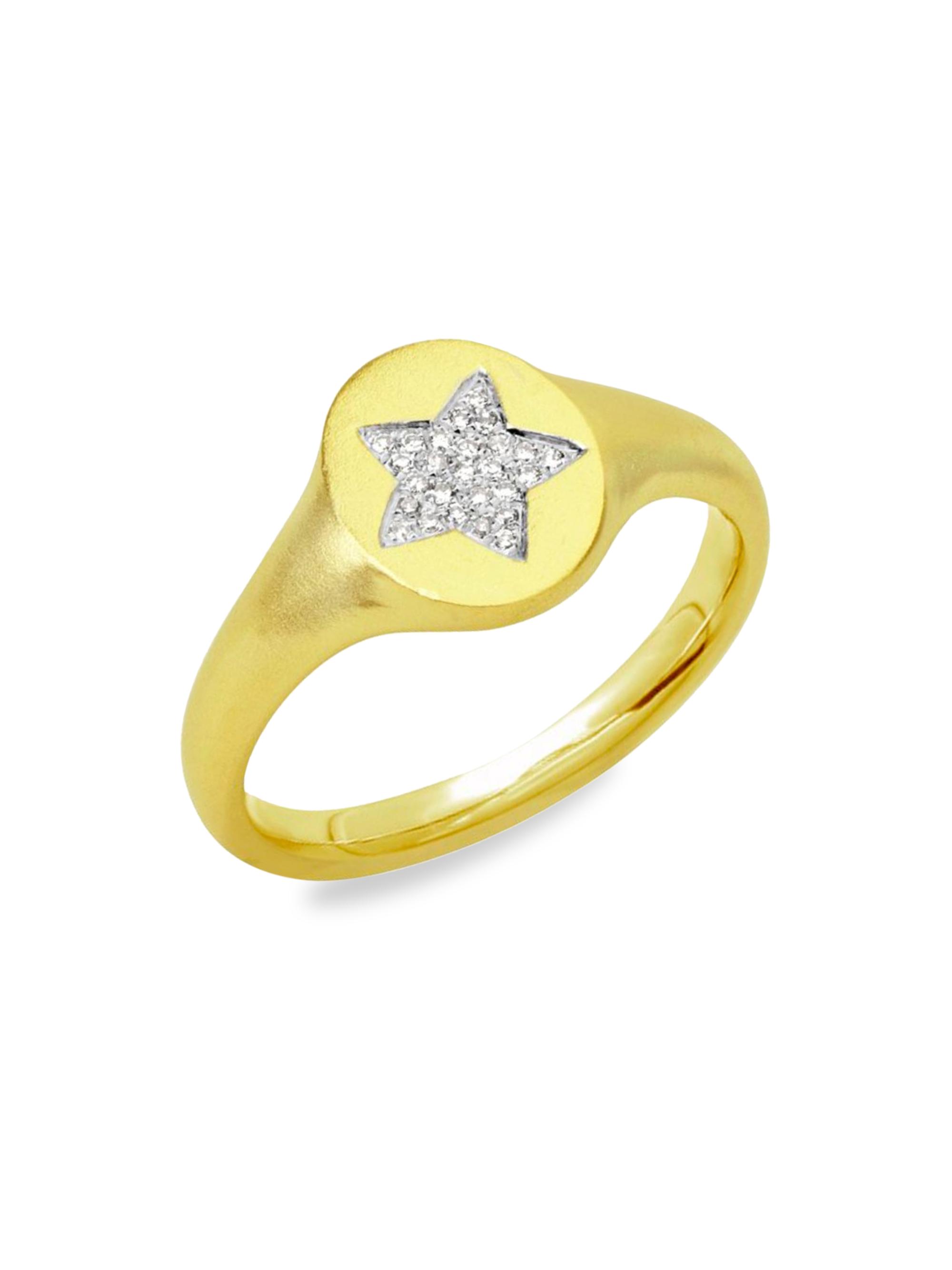 Meira T Women's 14K Gold & Diamond Star Signet Ring - Yellow Gold