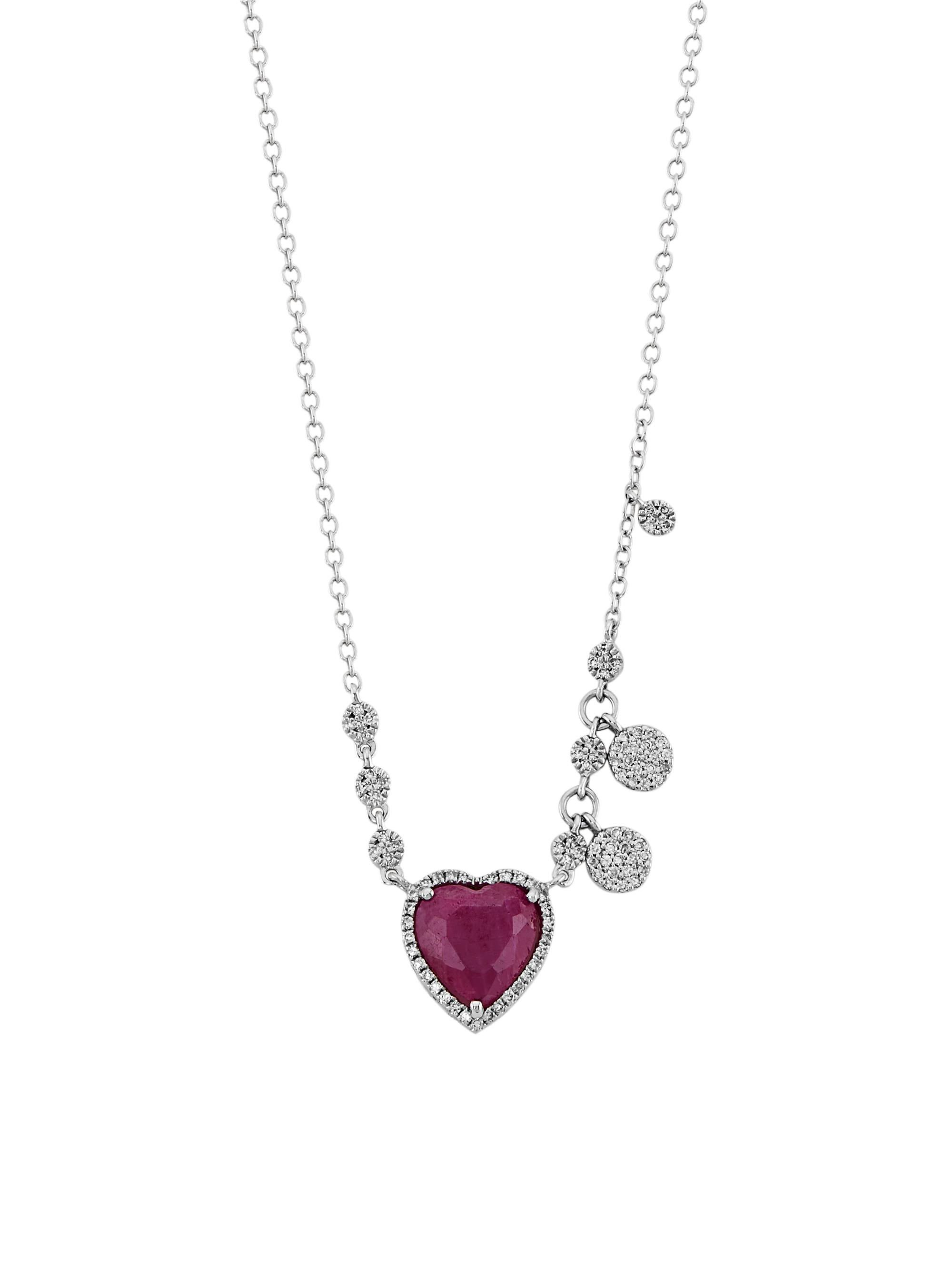 Meira T Women's 14K White Gold, Diamond & Ruby Heart Pendant Necklace - White Gold
