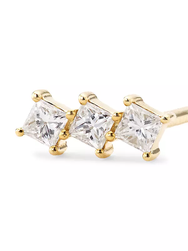 14K Gold & Diamond Triple Princess Stud Earring