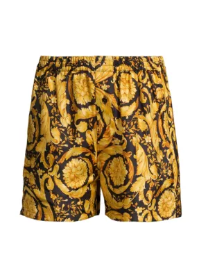 Versace Kids Barocco-print silk shorts - Yellow