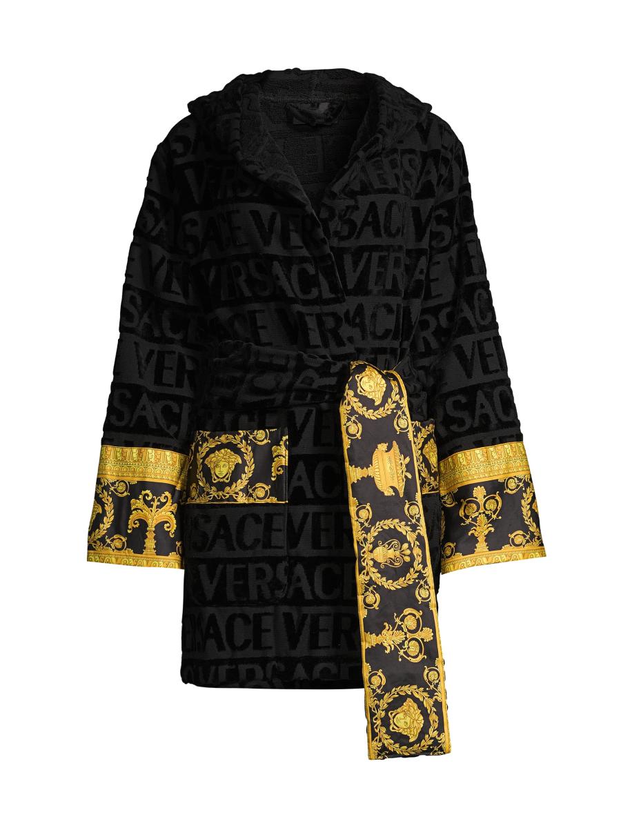 【送料&関税込】Versace Black Bathrobe With Medusa Plaque On Versace Black Bathrobe With Medusa Plaque On The Front And