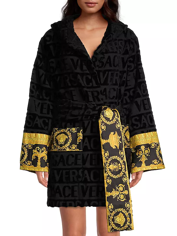 Versace All Over Baroque Print Robe - Black & Gold 