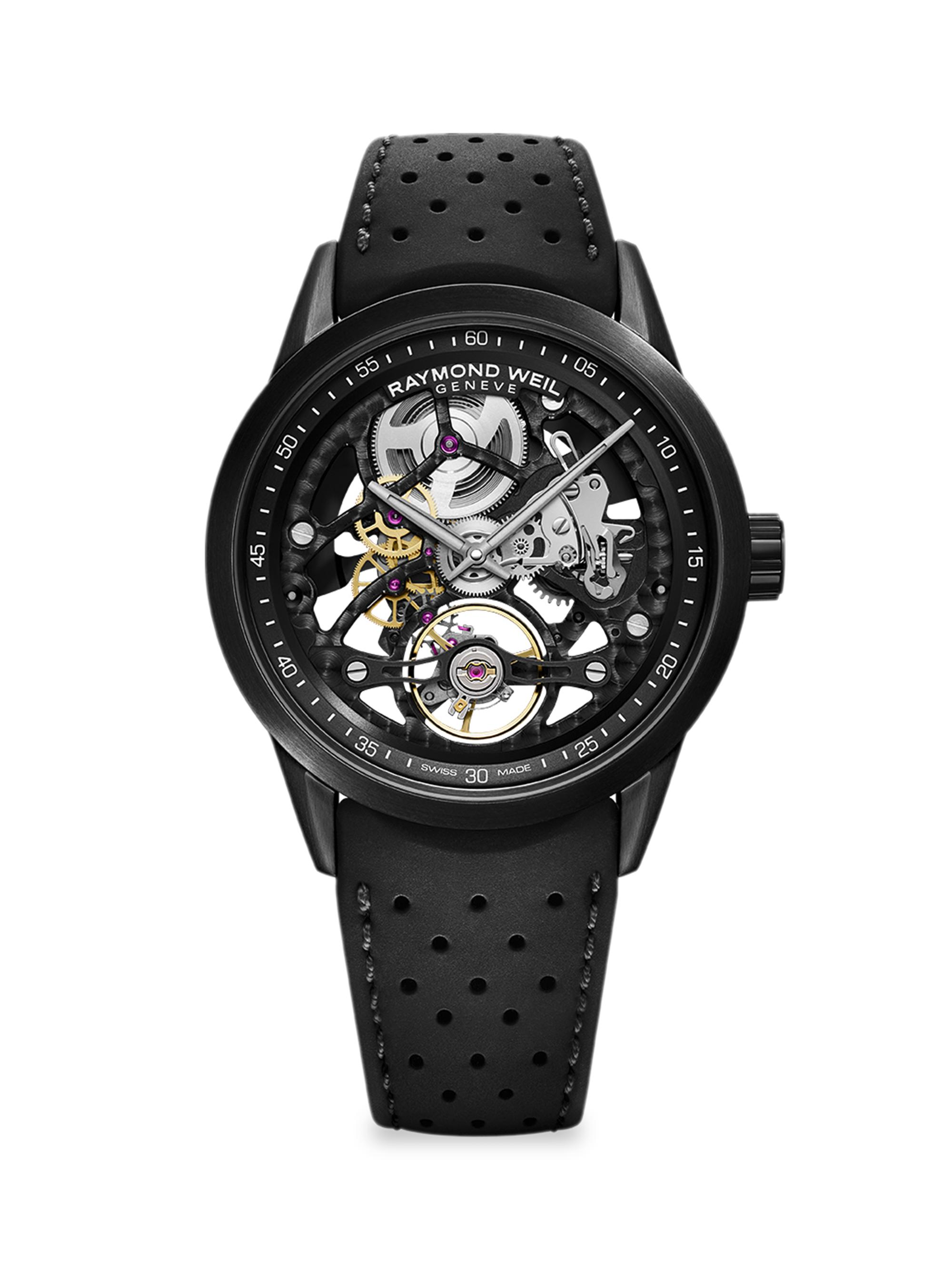 Raymond Weil Men's Freelancer Skeleton Rubber-Strap Watch - Black