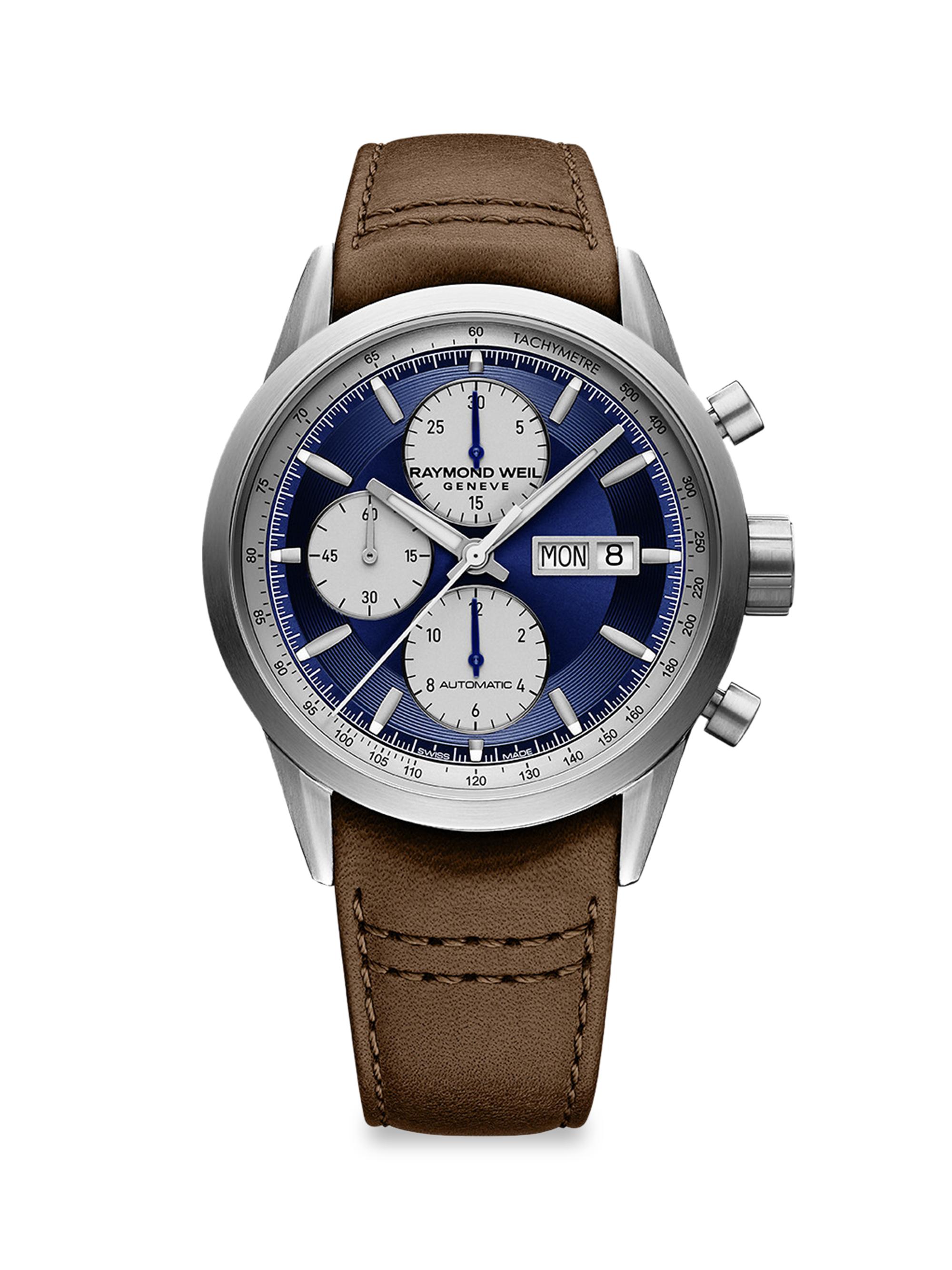Raymond Weil Men's Freelancer Chronograph Leather-Strap Automatic Watch - Blue