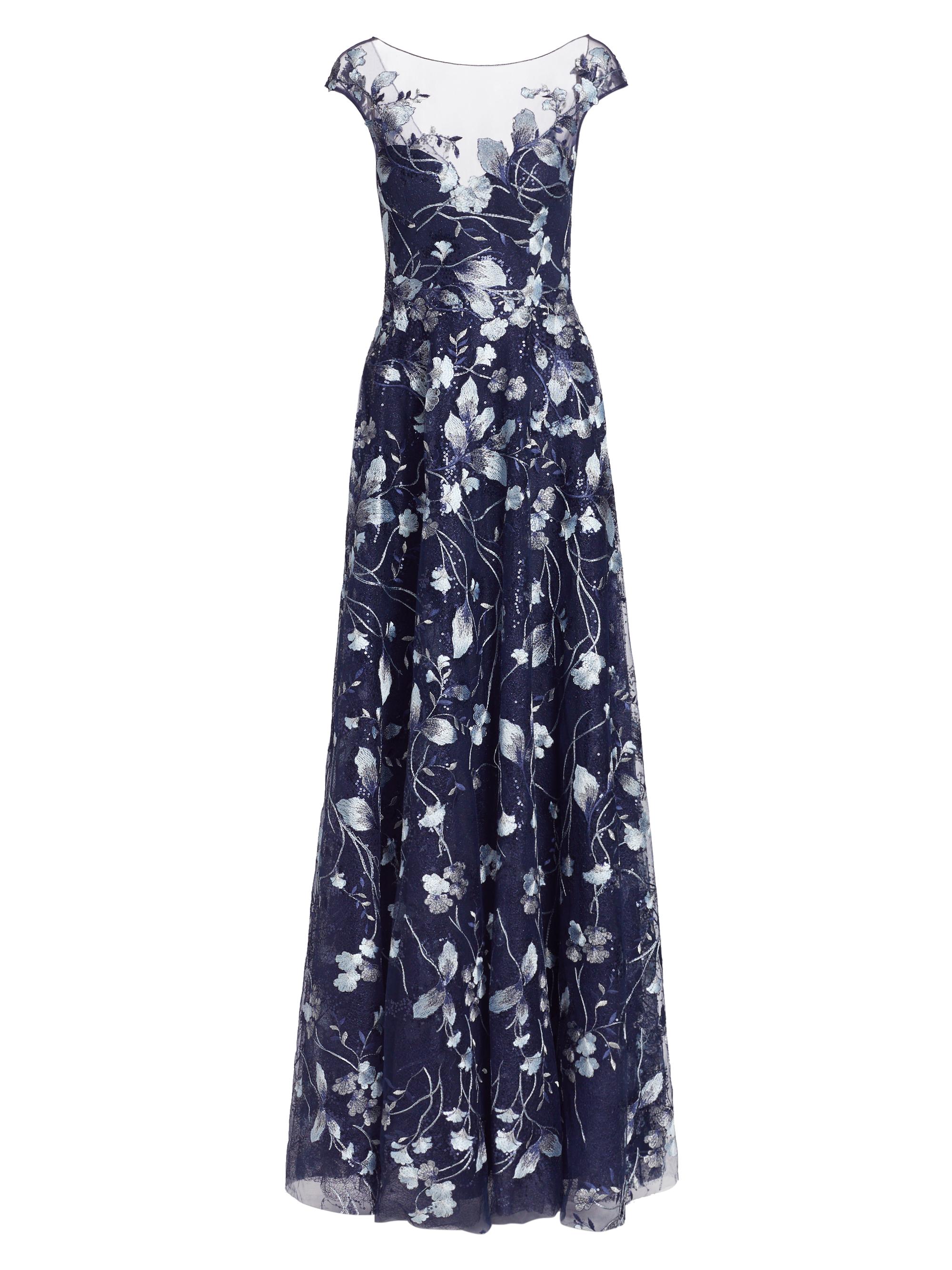 Teri Jon by Rickie Freeman Women's Embroidered Mesh Gown - Navy Silver