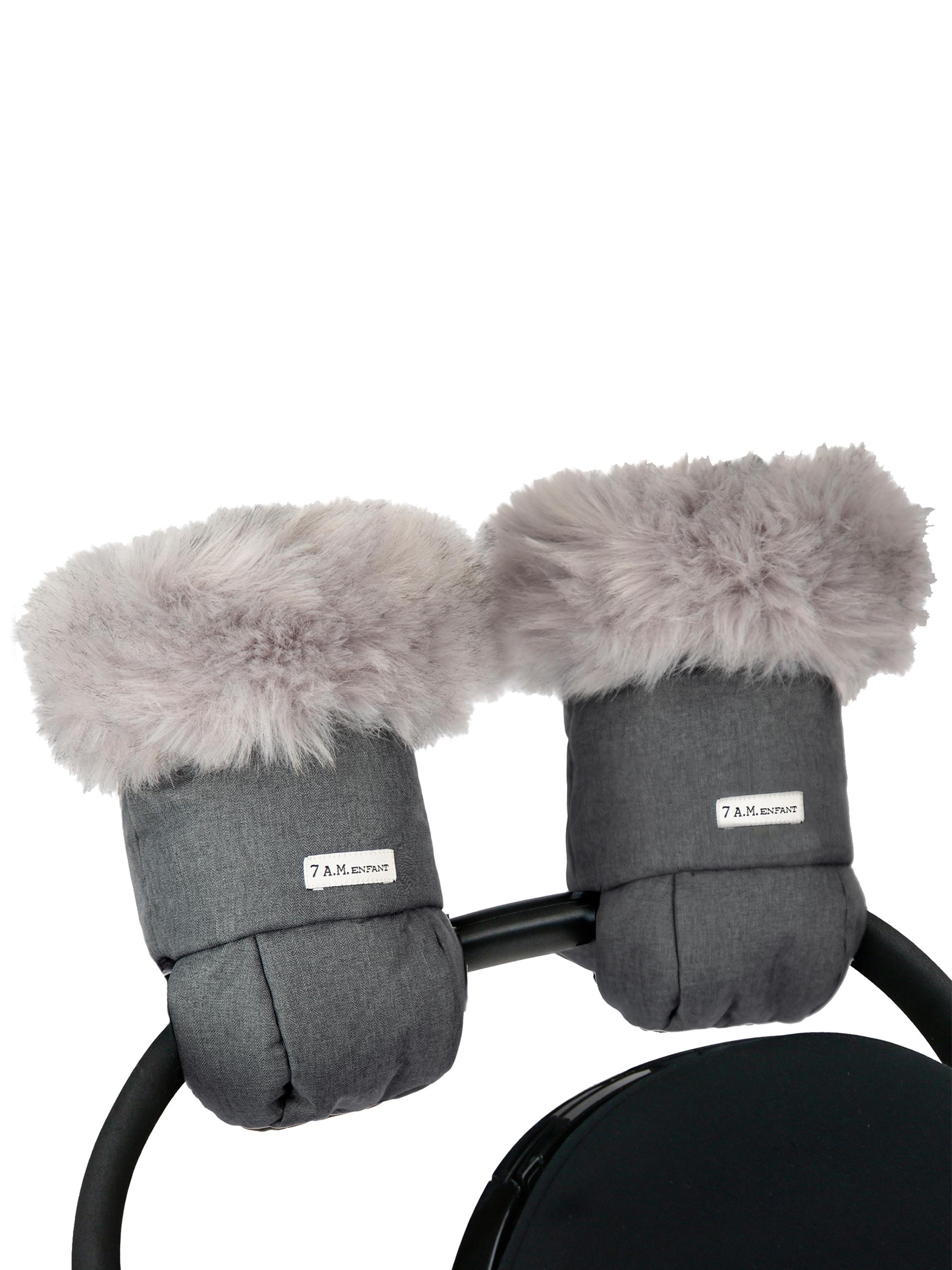 7AM Warmmuffs Plush Tundra Attachable Stroller Gloves - Dark Grey