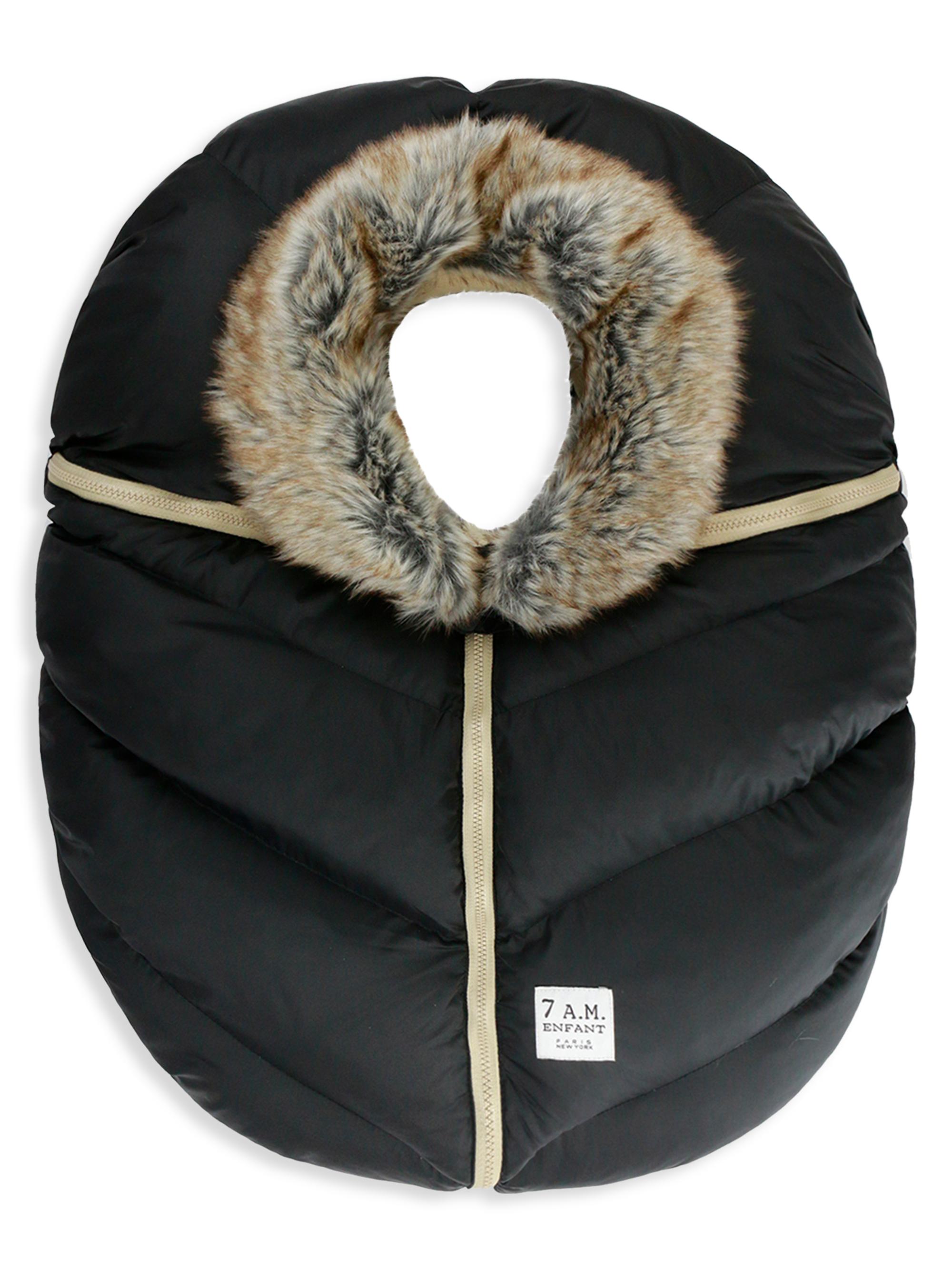 7AM Baby's Faux Fur Car Seat Cocoon - Black | Thumbnail 8