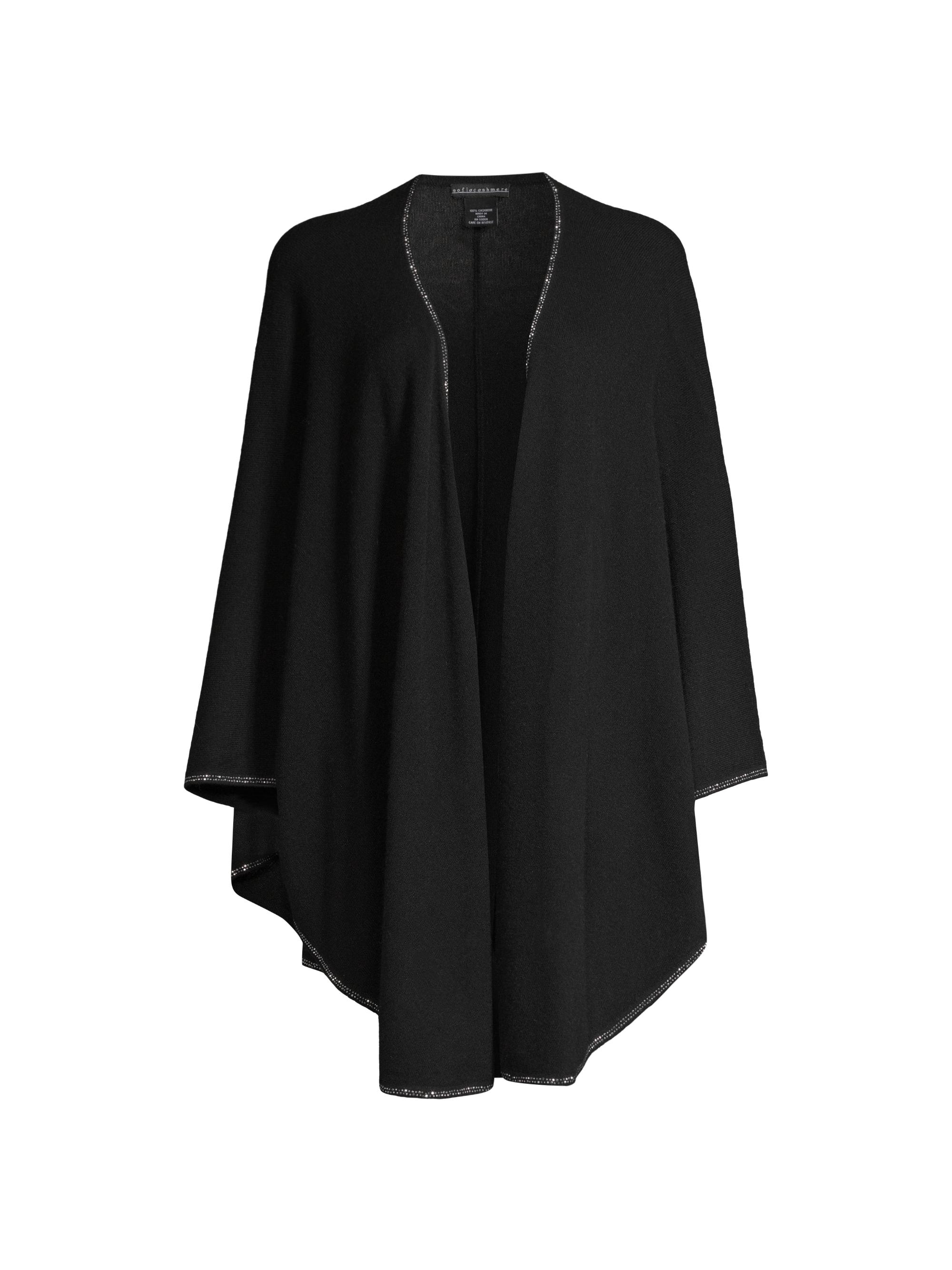 Sofia Cashmere Women's Heatset Stone-Trim Cashmere Cape - Black