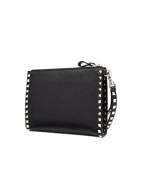Valentino Black Leather Rockstud Bracelet Clutch Bag