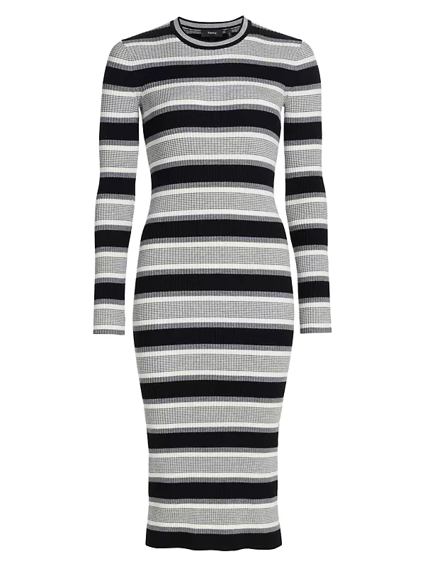 Striped-Knit Midi Dress