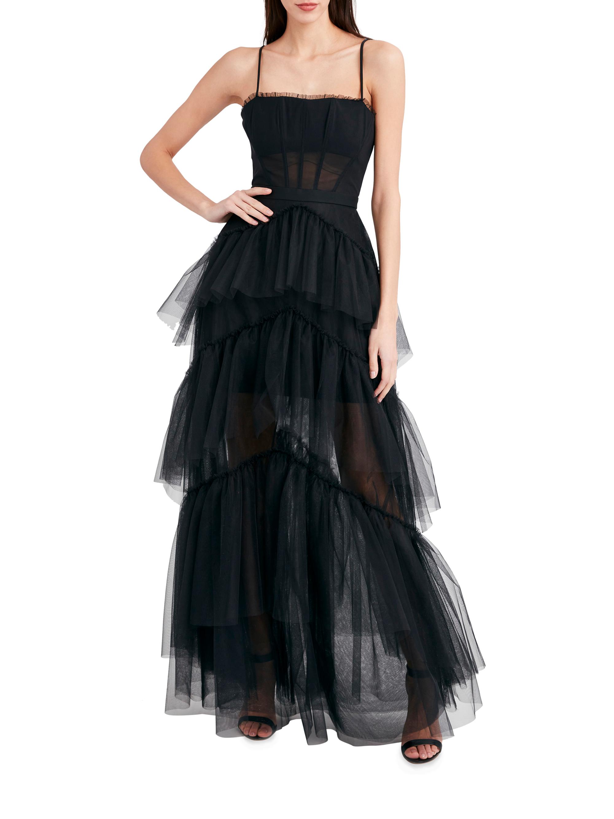 BCBGMAXAZRIA Sheer Tiered Ruffle Gown | Saks Fifth Avenue
