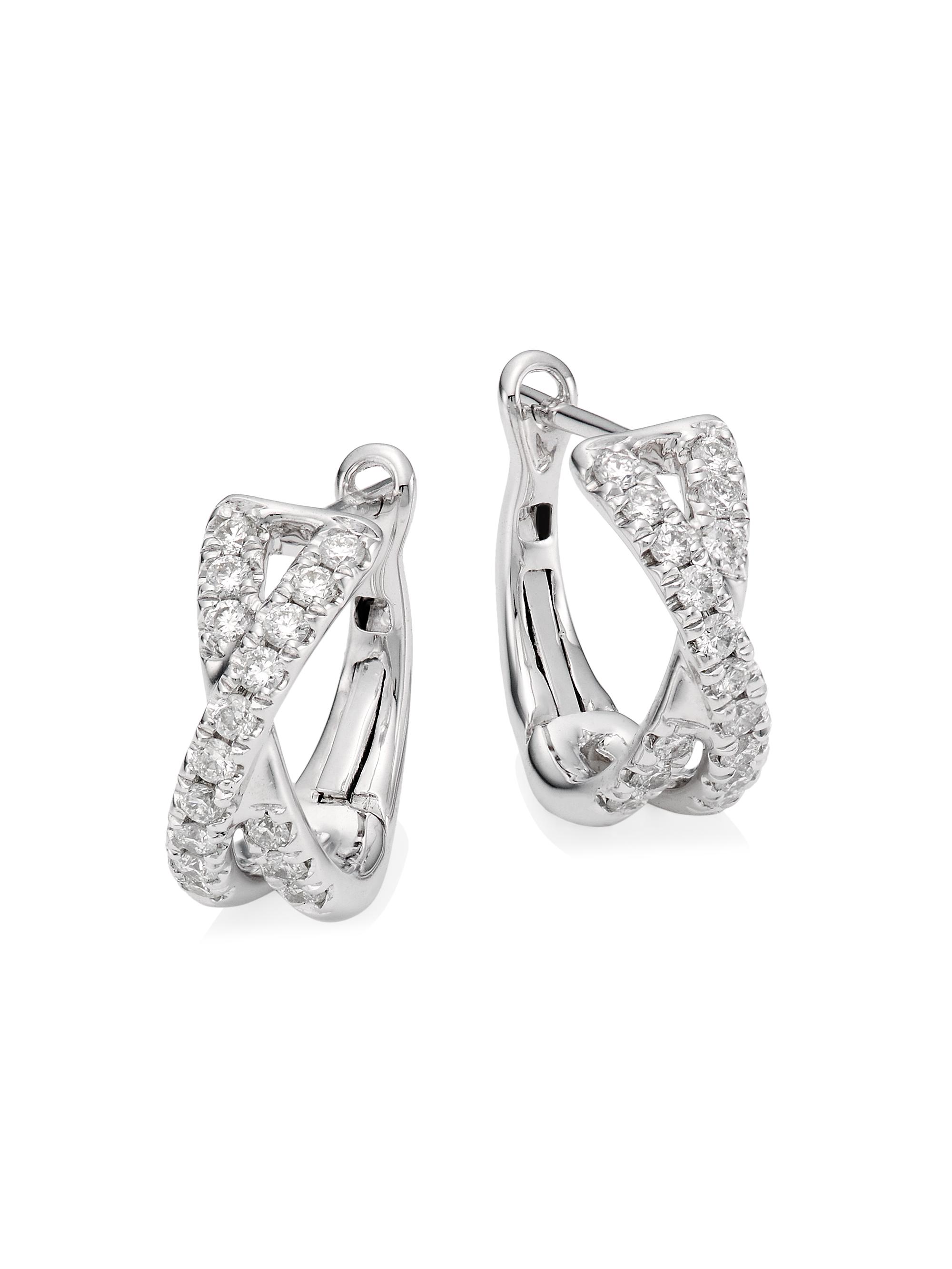 Saks Fifth Avenue Collection Women's 14K White Gold & 0.40 TCW Diamond Crossover Huggie Earrings - White Gold