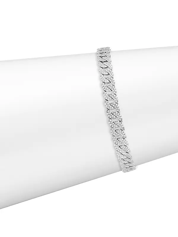 14K White Gold & 1.69 TCW Diamond Curb-Chain Bracelet
