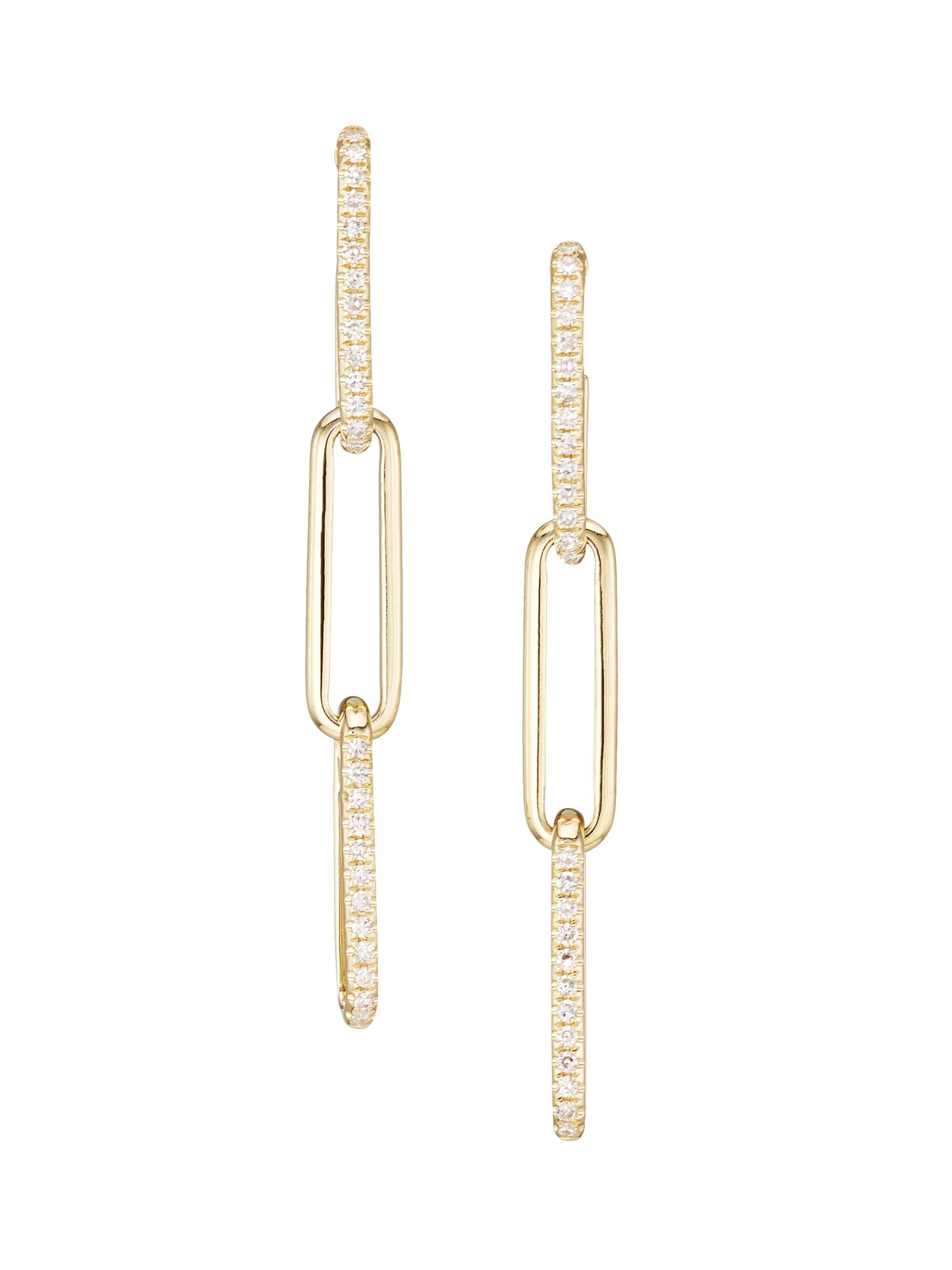 Saks Fifth Avenue Collection Women's 14K Gold & Diamond Paper Clip Link Drop Earrings - Yellow Gold