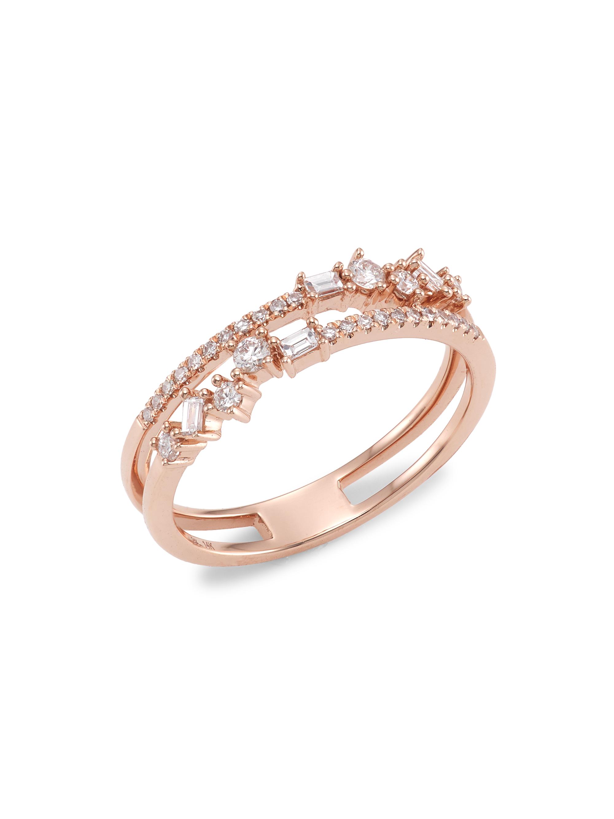 Saks Fifth Avenue Collection Women's 14K Rose Gold & Diamond Double-Band Ring - Rose Gold