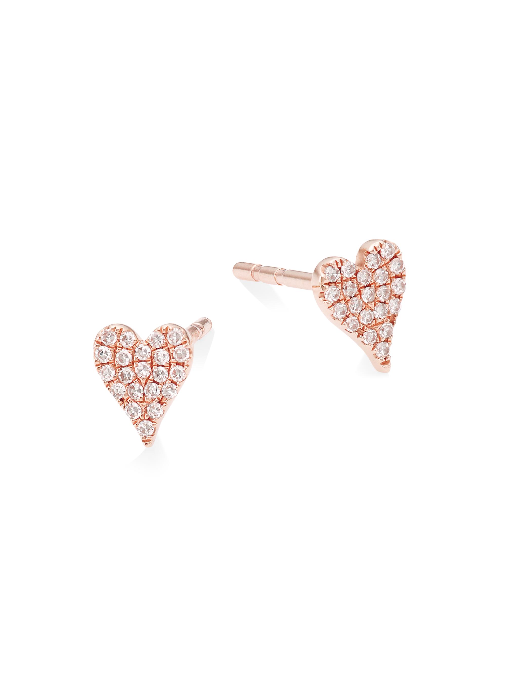 Saks Fifth Avenue Collection Women's 14K Rose Gold & 0.10 TCW Diamond Heart Stud Earrings - Rose Gold