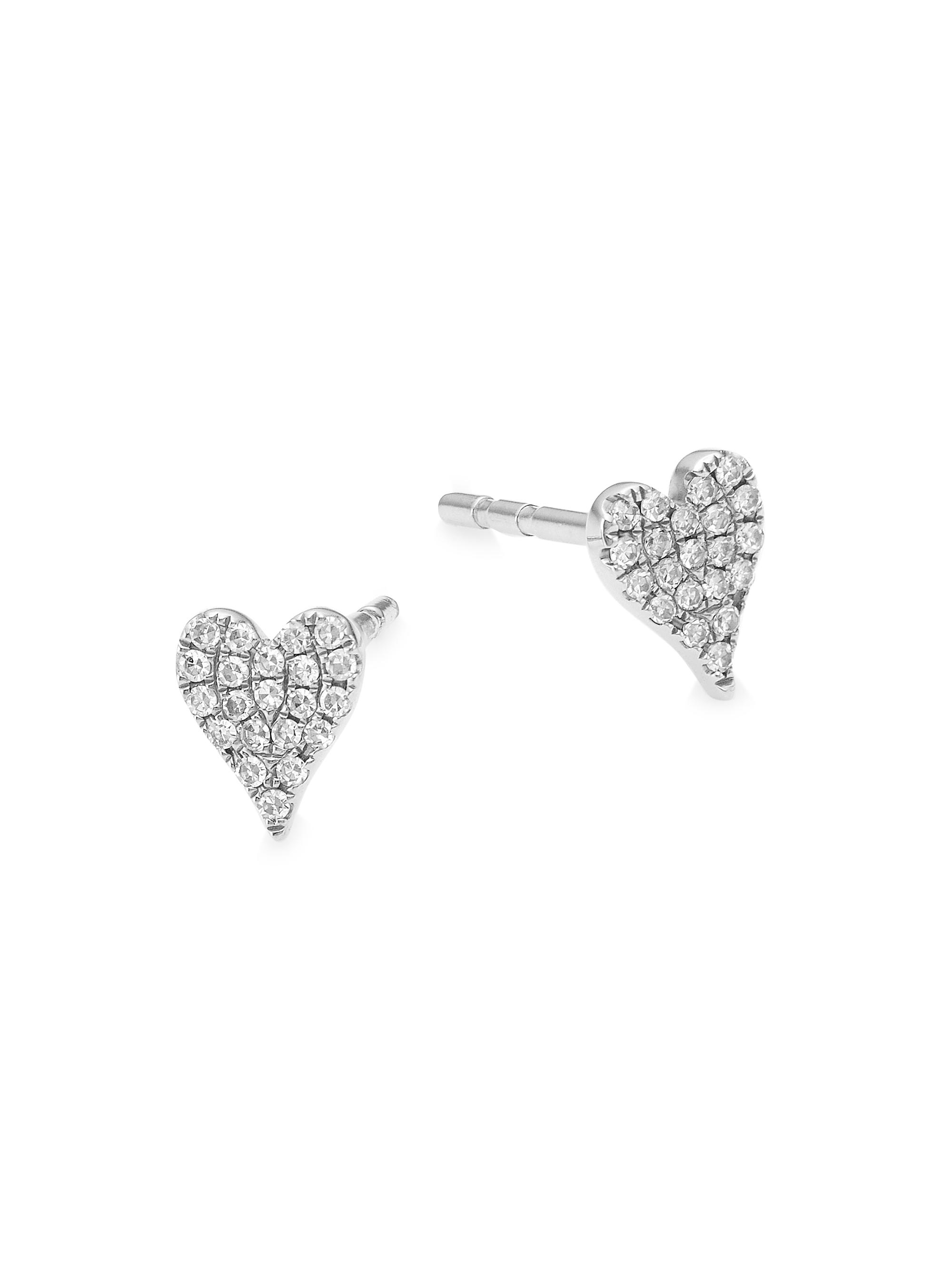 Saks Fifth Avenue Collection Women's 14K White Gold & 0.10 TCW Diamond Heart Stud Earrings - White Gold