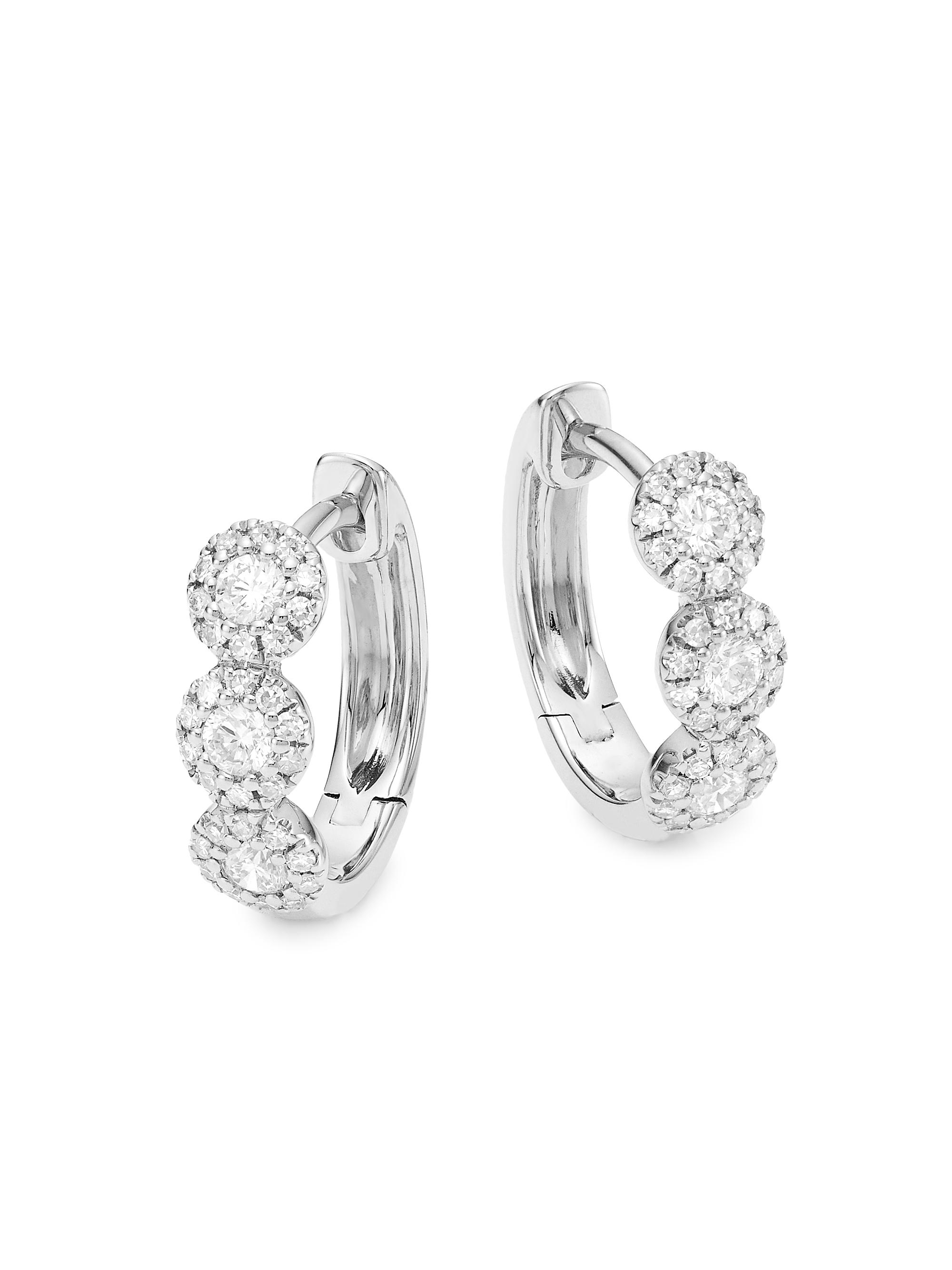 Saks Fifth Avenue Collection Women's 14K White Gold & 0.37 TCW Diamond Huggie Earrings - White Gold