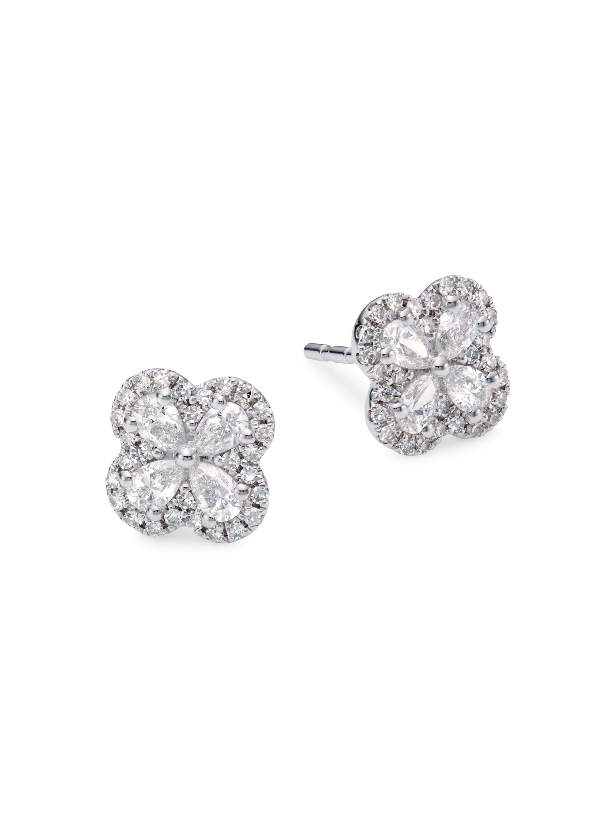 Saks Fifth Avenue Collection Women's 14K White Gold & 0.60 TCW Diamond Clover Stud Earrings - White Gold