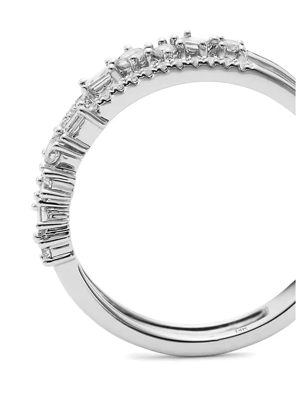14K White Gold & 0.34 TCW Diamond Double-Band Ring