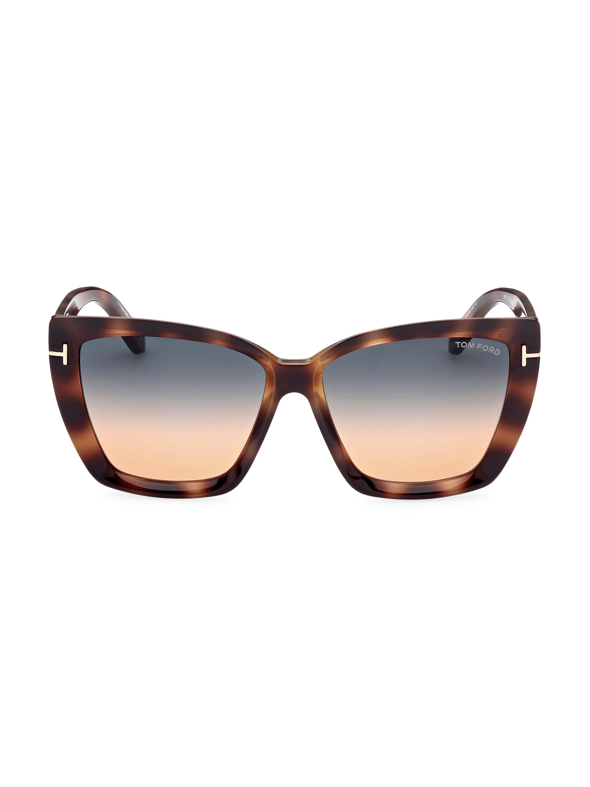 TOM FORD Women's Scarlet 57MM Square Sunglasses - Shiny  Havana Gradient Tealto Orange Lenses