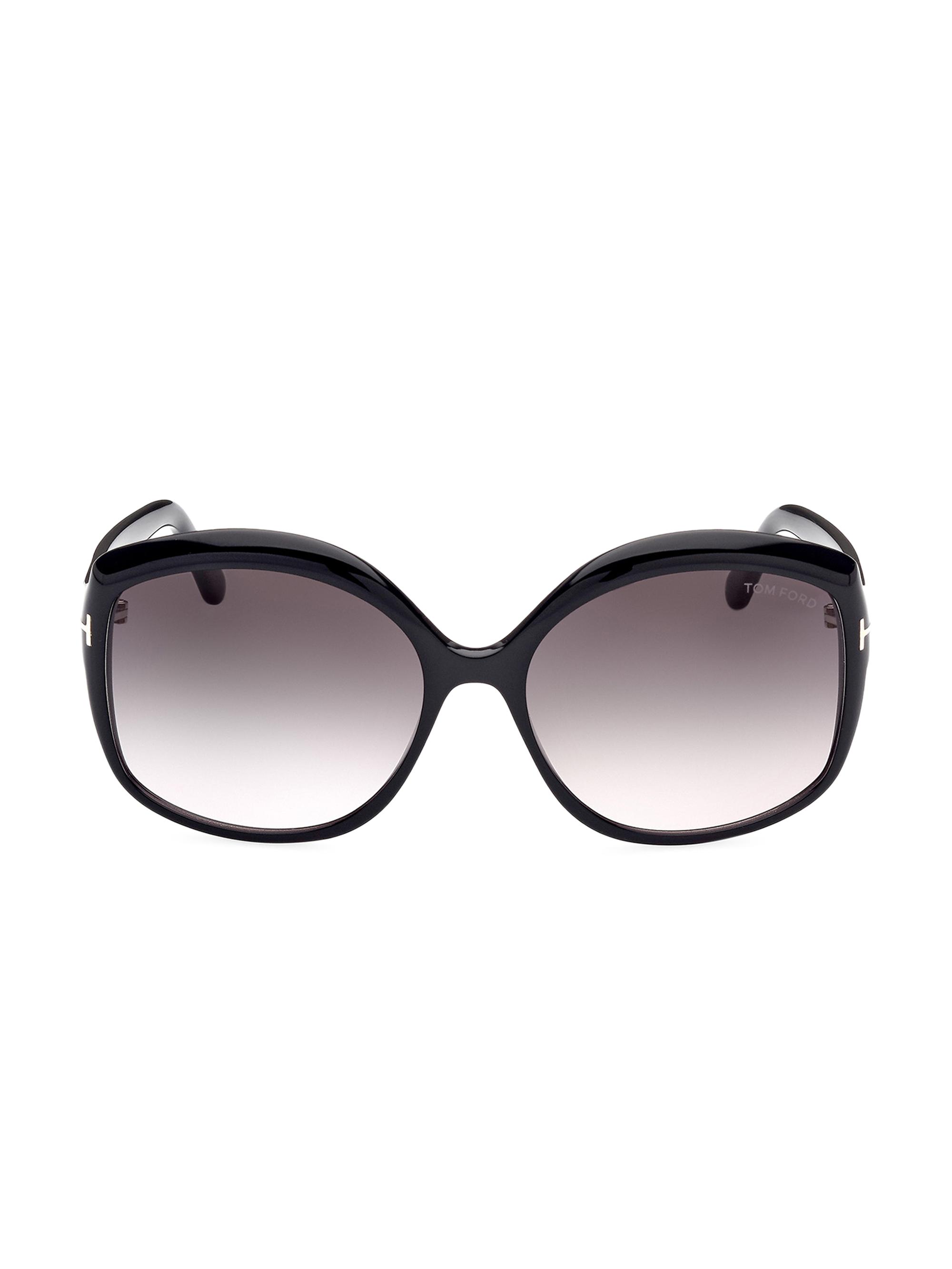 TOM FORD Women's Chiara 60MM Round Sunglasses - Shiny Black Gradient Smoke To Pink Lenses
