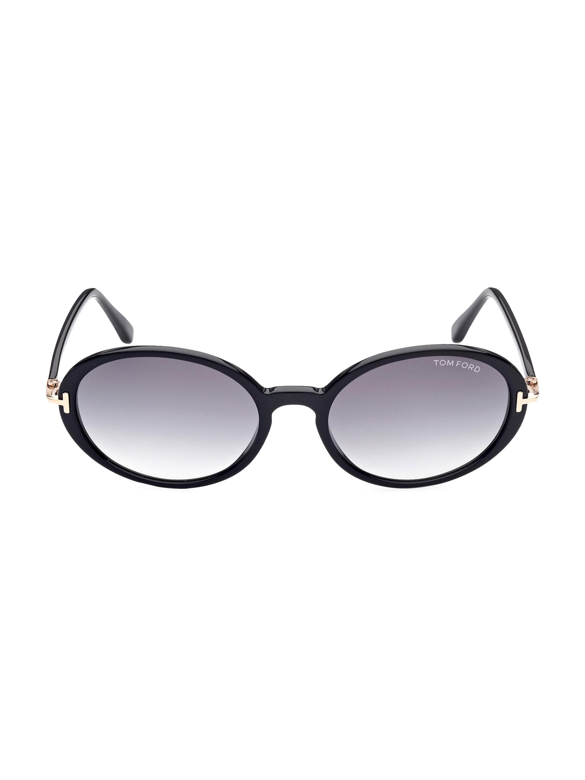 TOM FORD Women's Raquel 56MM Oval Sunglasses - Shiny Black Gradient Smoke Lenses