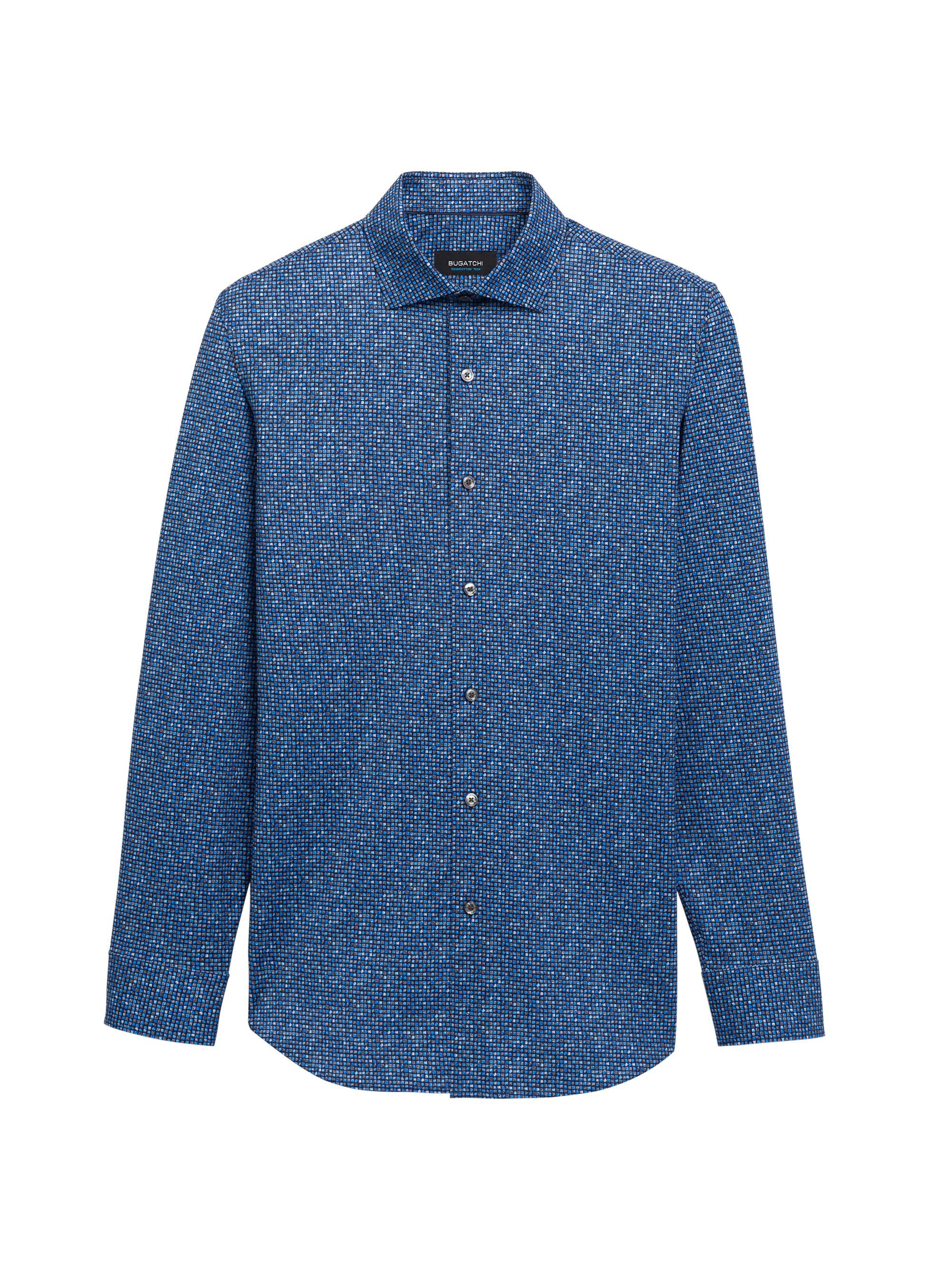 Bugatchi Men's Ooohcotton Tech Collection Tech Mosaic Print Shirt - Classic Blue