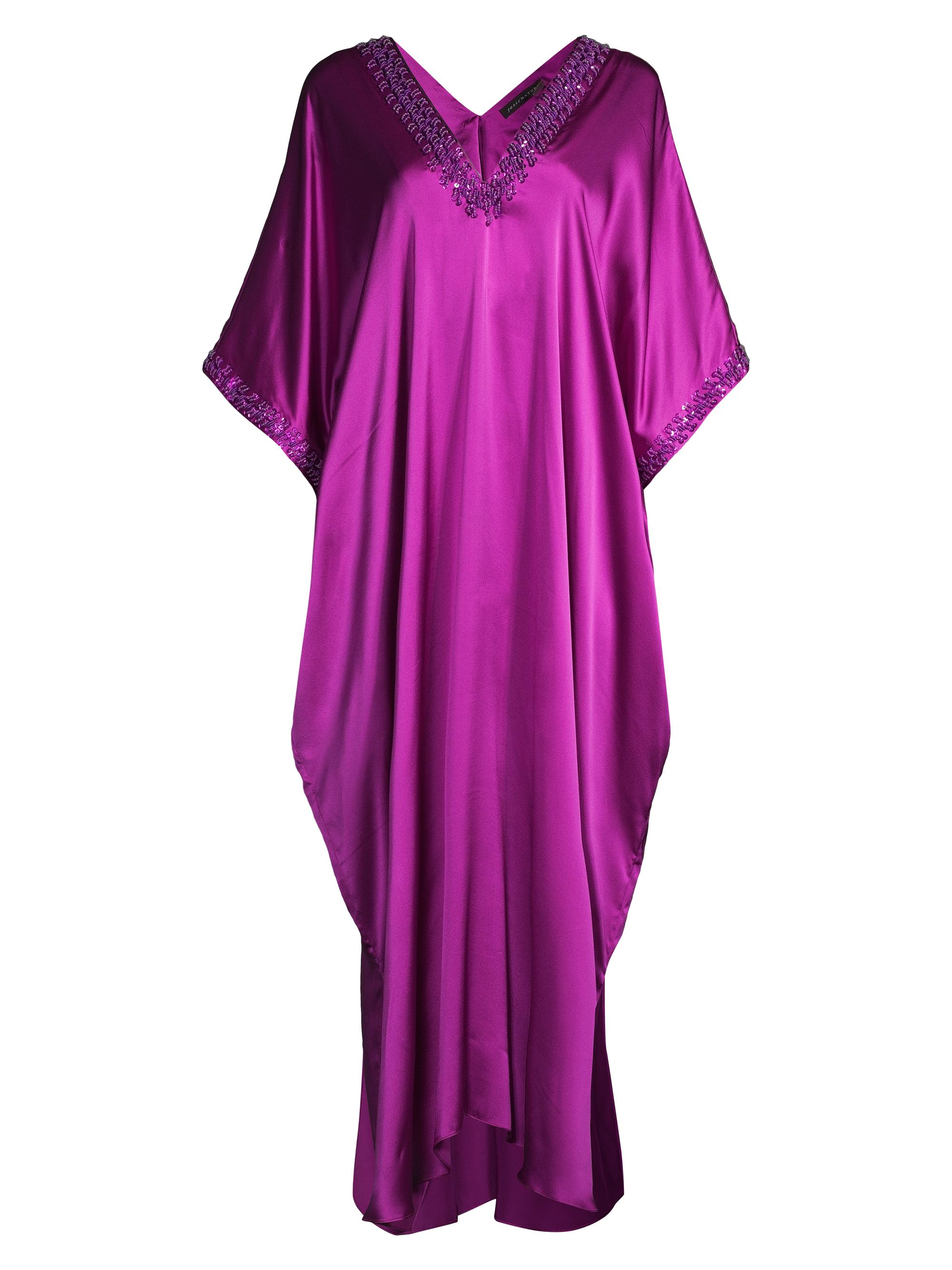 Josie Natori Women's Embroidered Silk Cocoon Caftan - Bright Orchid