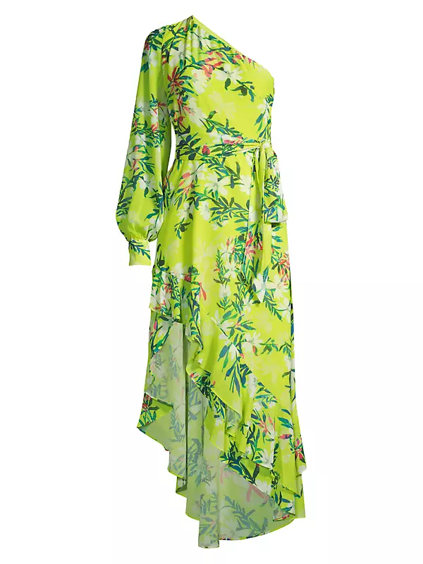 Leaf Print One-Shoulder Maxi Dress