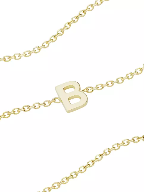 Custom Letter Chain Bracelet 14k Solid Gold Simple Initial 