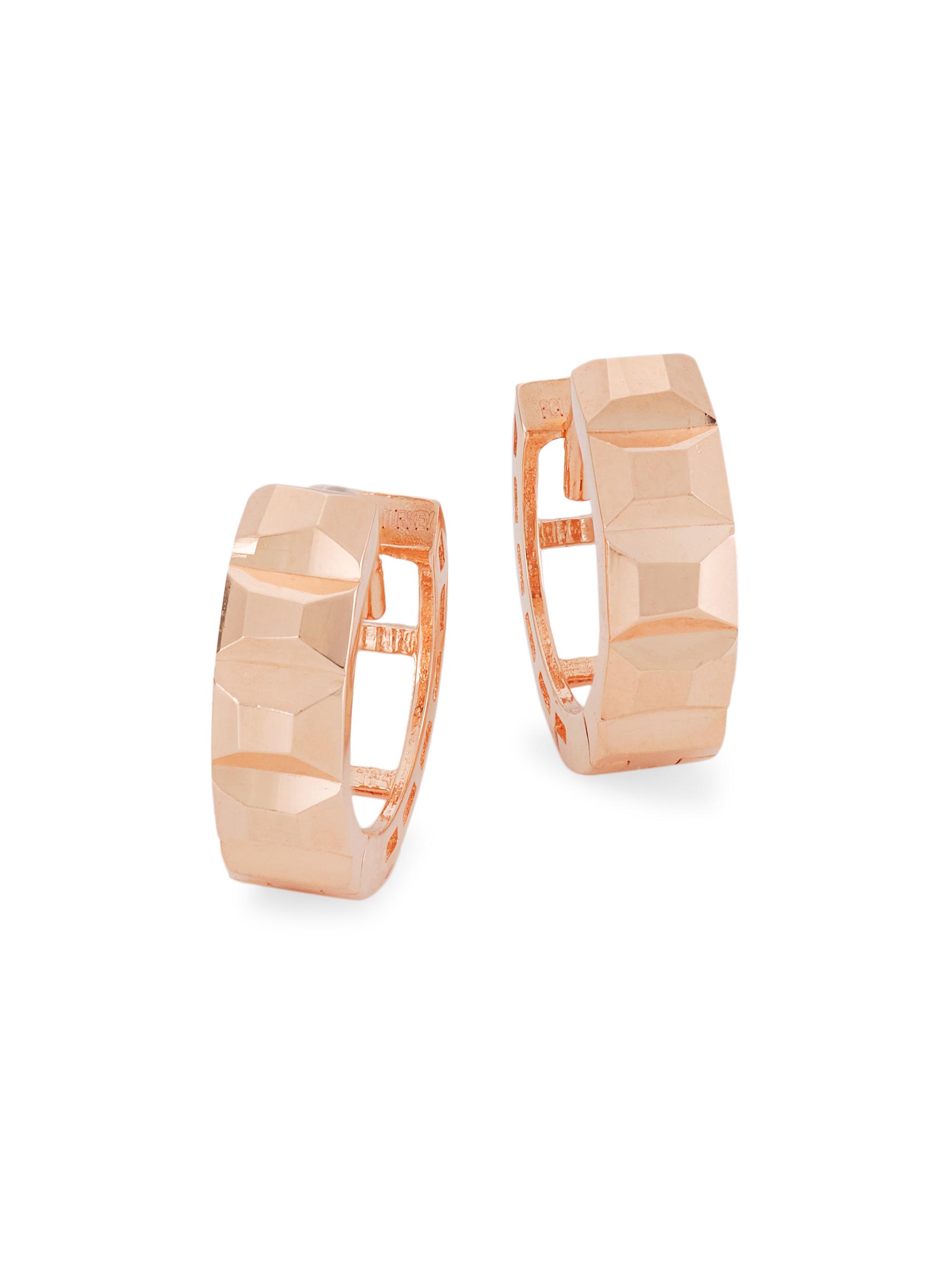 Saks Fifth Avenue Collection Women's 14K Gold Faceted Huggie Hoop Earrings - Rose Gold