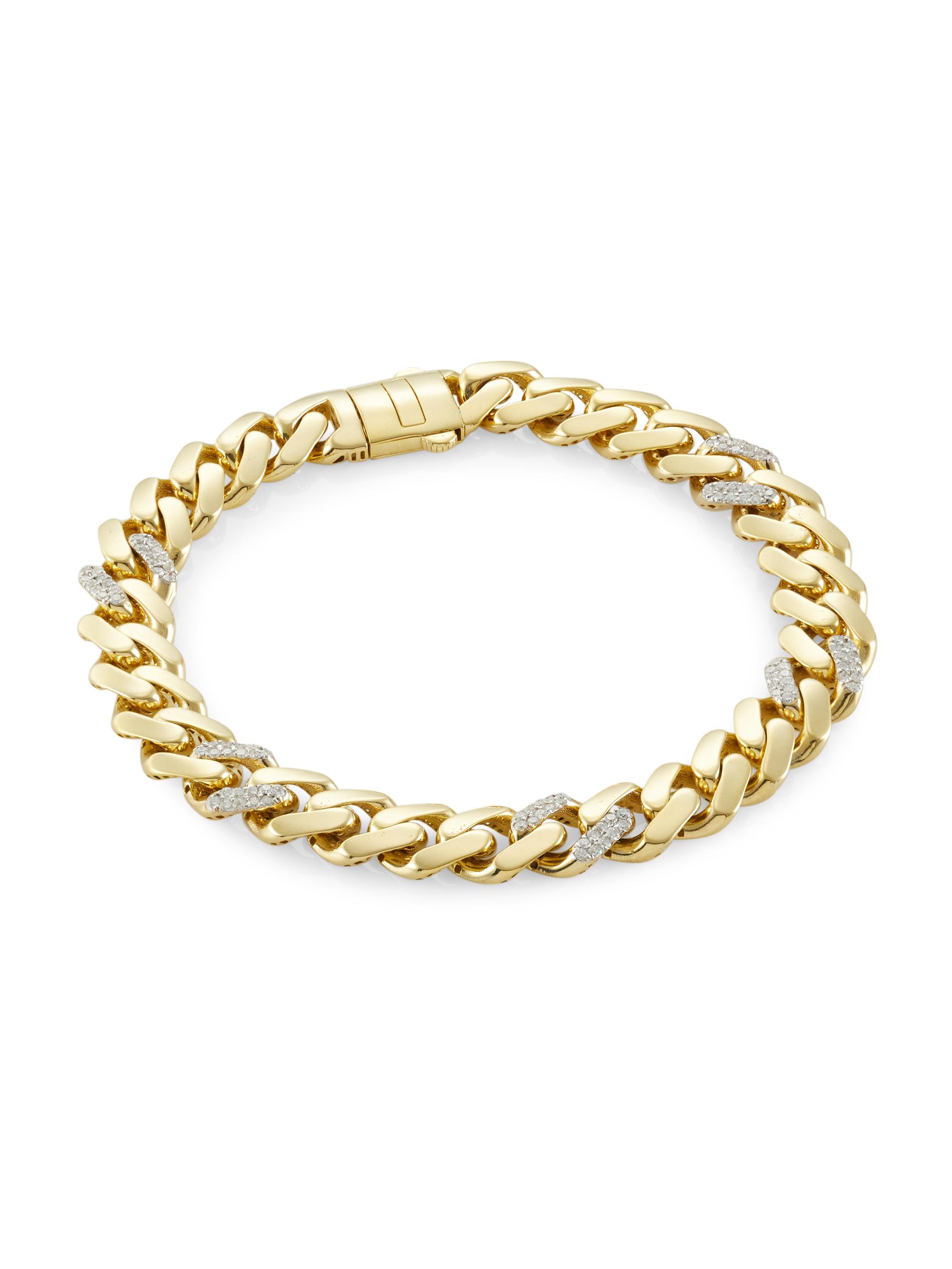 Saks Fifth Avenue Collection Men's 14K Yellow Gold & 0.85 TCW Diamond Cuban-Link Bracelet - Yellow