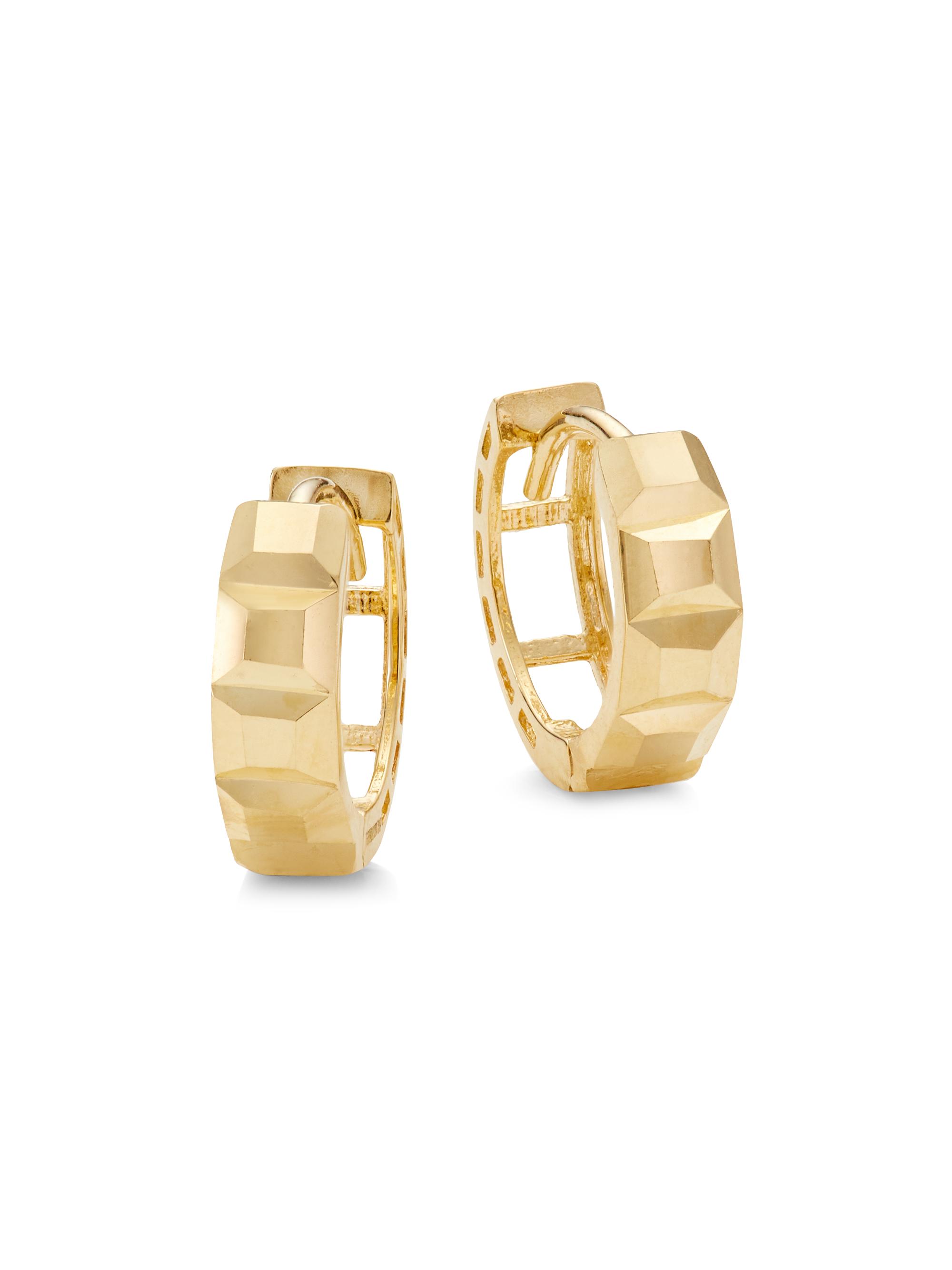 Saks Fifth Avenue Collection Women's 14K Gold Faceted Huggie Hoops - Yellow
