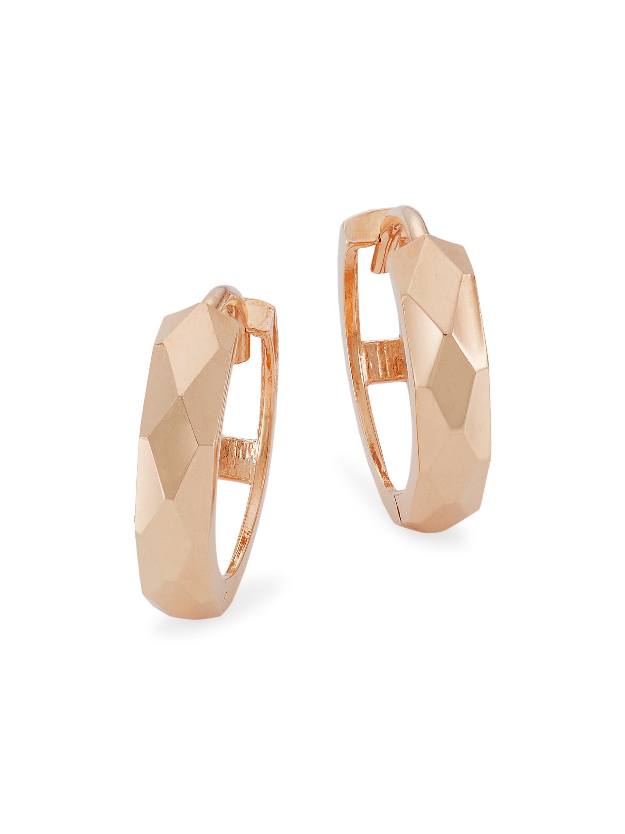 Saks Fifth Avenue Collection Women's 14K Gold Faceted Huggie Hoop Earrings - Rose Gold