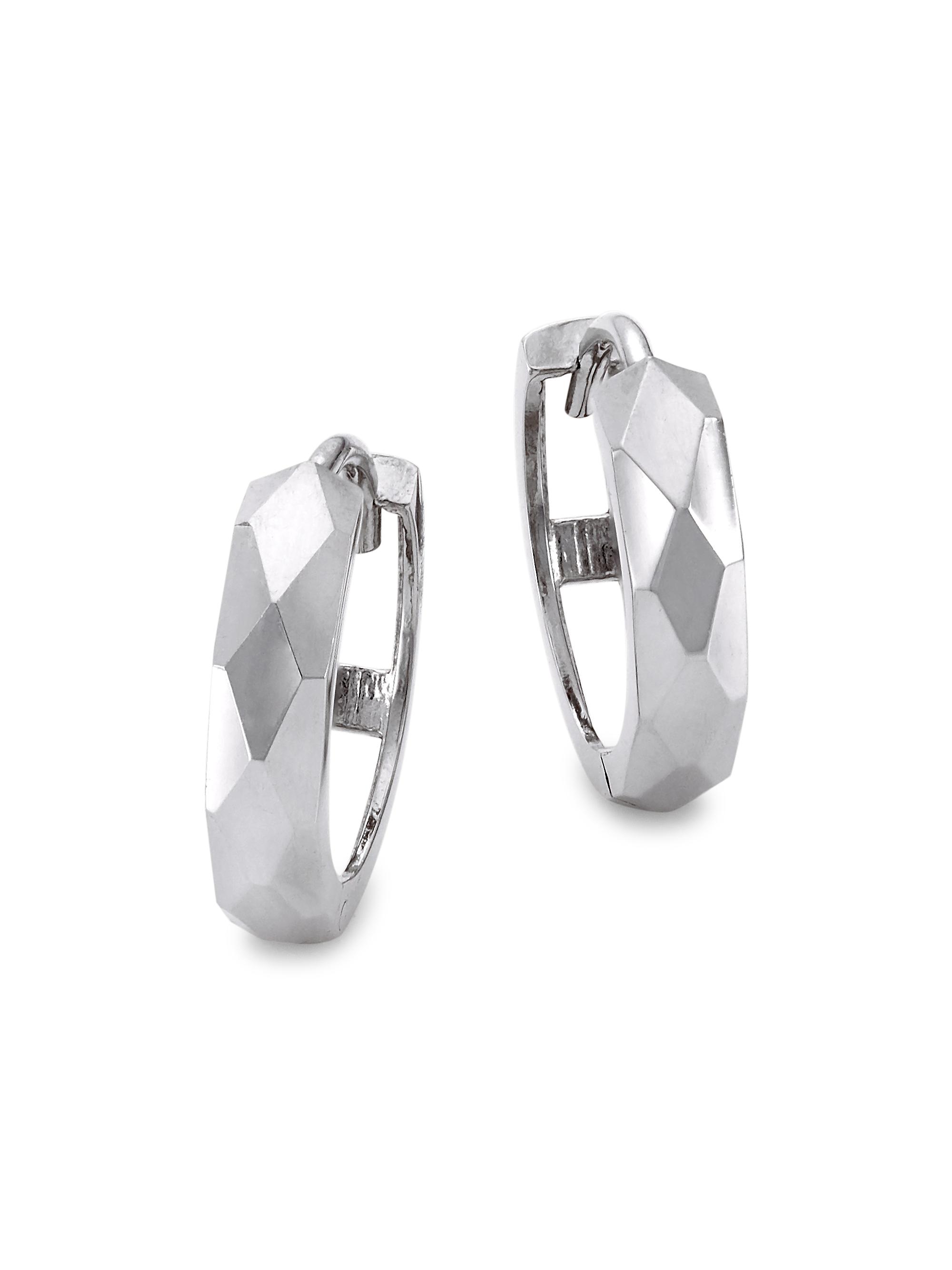 Saks Fifth Avenue Collection Women's 14K Gold Faceted Huggie Hoop Earrings - White Gold