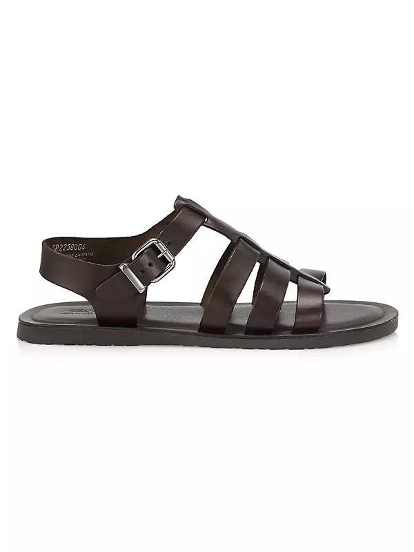 Saks Fifth Avenue Men's Collection Strapped Leather Sandals - Cocoa - Size 9