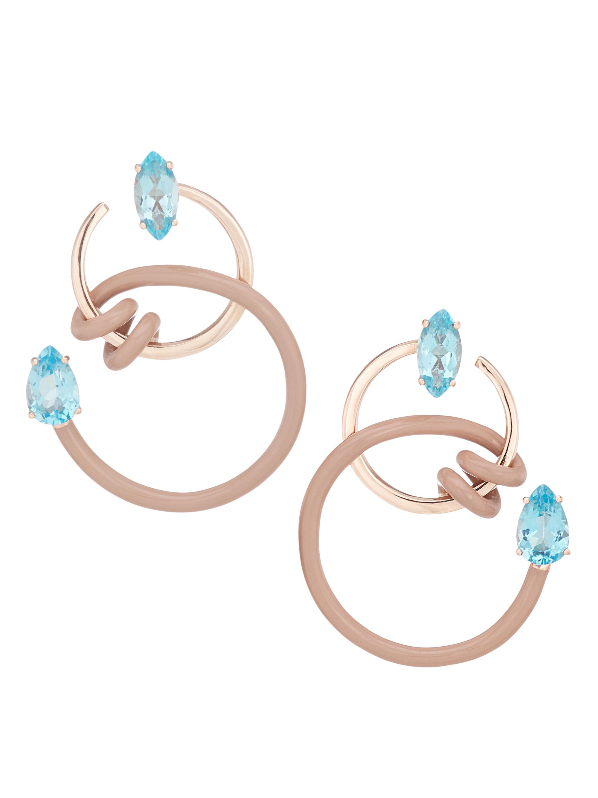 Bea Bongiasca Women's Single Curl Vine Goldtone Sterling Silver, Enamel & Blue Topaz Drop Earrings - Taupe