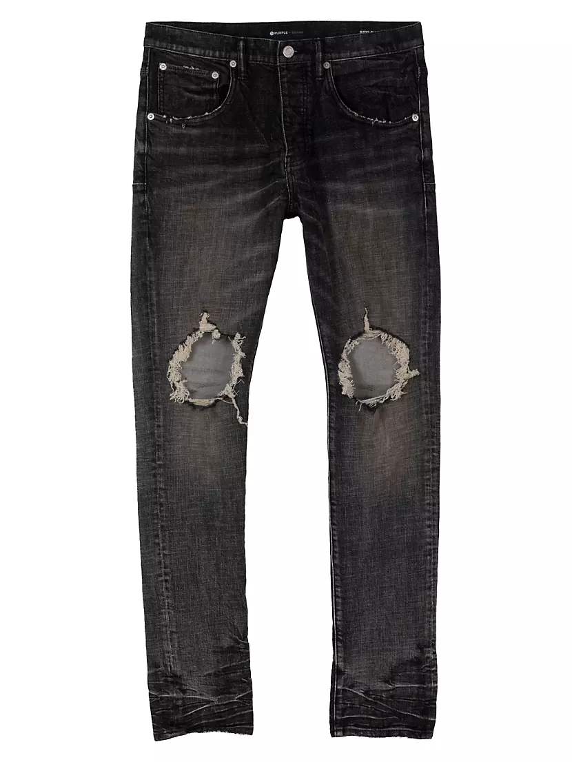 PURPLE Men's Dropped-Fit Distressed Resin Jeans