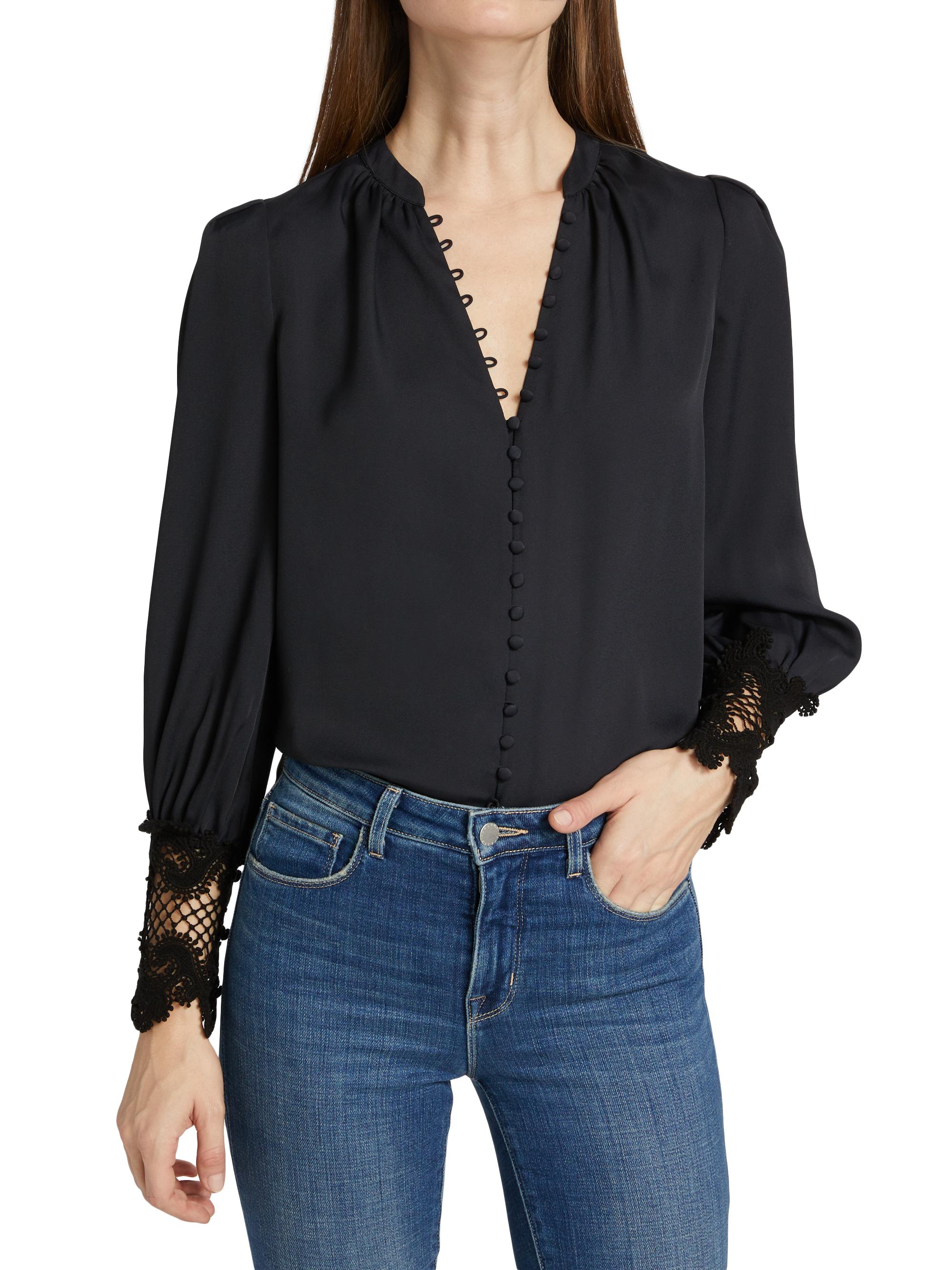 L'AGENCE Women's Ava Lace Cuff Blouse - Black | Thumbnail 3